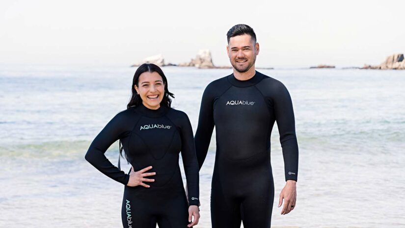 aqua blue wetsuits