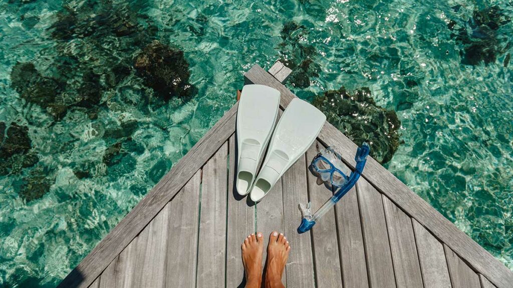 snorkel gear on dock