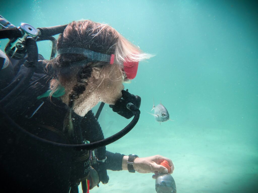 Female scuba diver wearing scuba diving gear for women