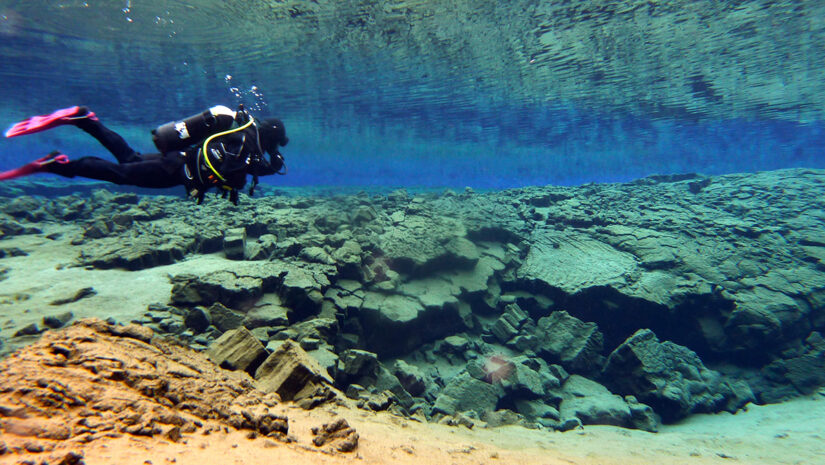 Cold water divers in Silfra