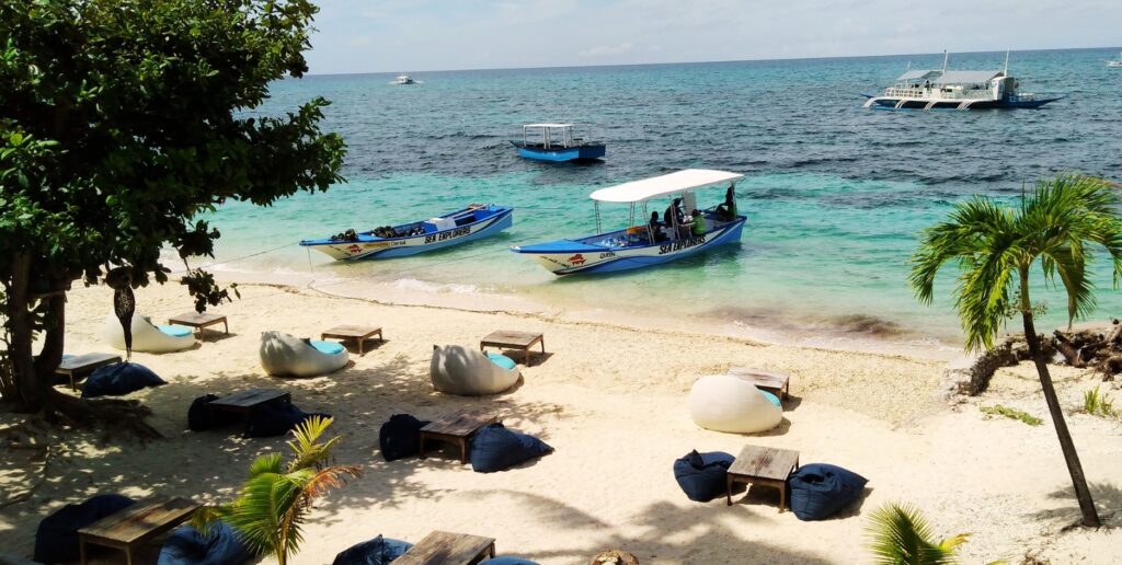 people on the beach chairs and people on the way to a dive 