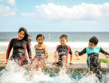 a family in a scuba getaway
