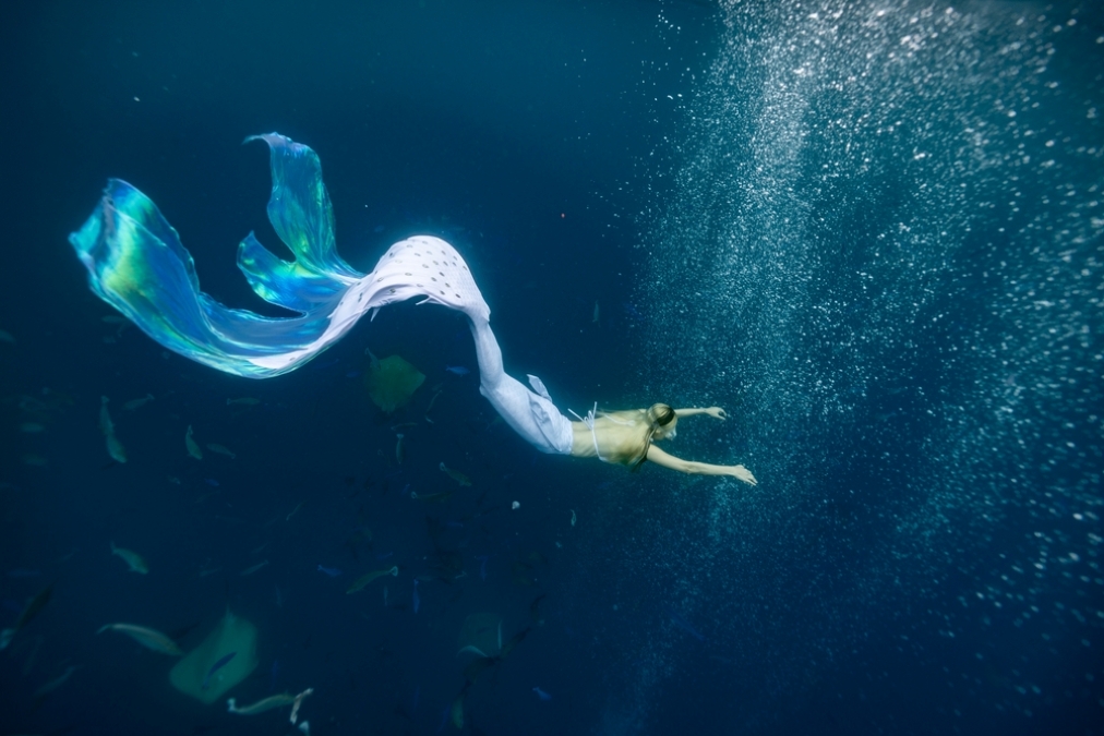 Mermaid Diving white and blue tail