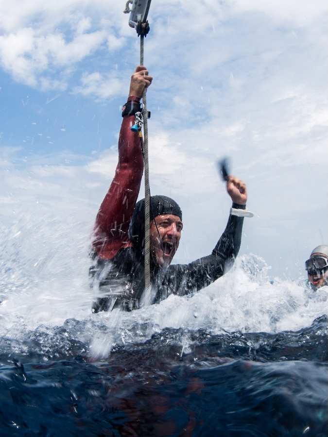 freediver posing above the surface