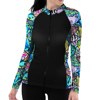 Spacefish Army Neon Fish Frenzy Women's Front Zip Long Sleeve Rashguard Small