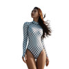 Trudive Plaid Women's Openback Long Sleeve Cheeky Bikini Cut Wetsuit White