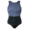Xcel 1mm Short Jane Women's V Back Sleeveless Cheeky Bikini Cut Wetsuit Black/Denim w/Palm Monstera Print