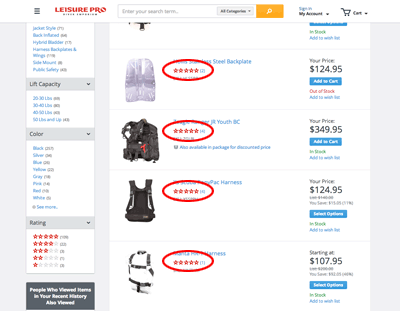 see product reviews on listing page