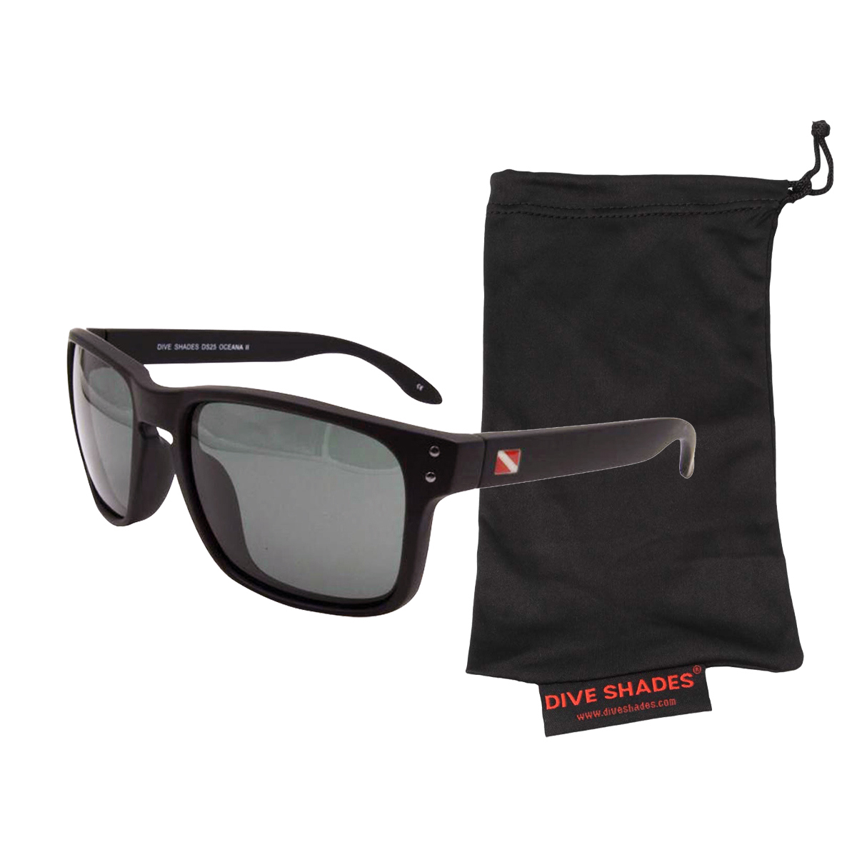 Dive Shades St. Lucia II Polarized Sunglass with Micro-Fiber Case, Matte Black Smoke